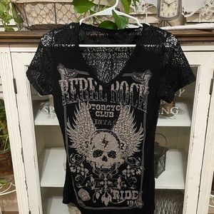 Rebel rock bling tshirt lace back size medium womens gently used